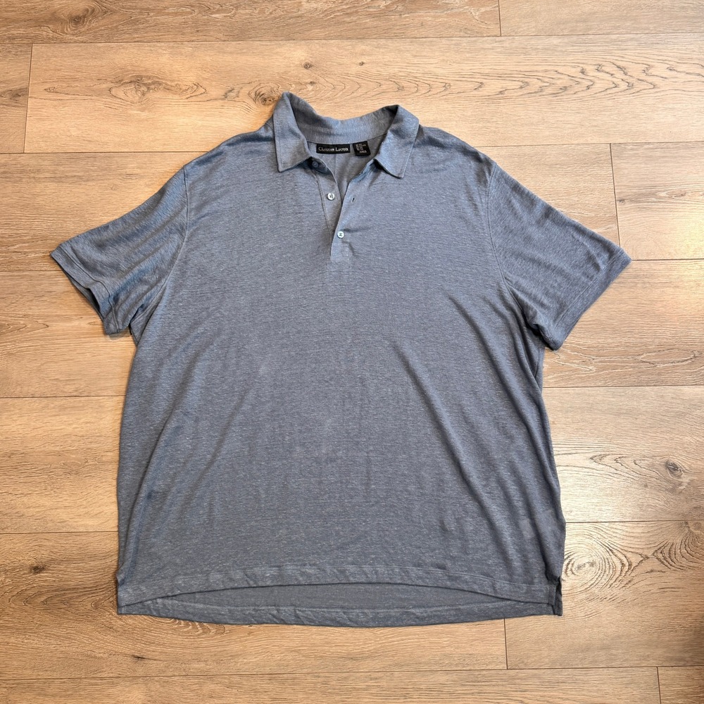 Christian Lacroix XXL Mens Blue Linen Short Sleeve‎ Polo Shirt Casual Xlarge